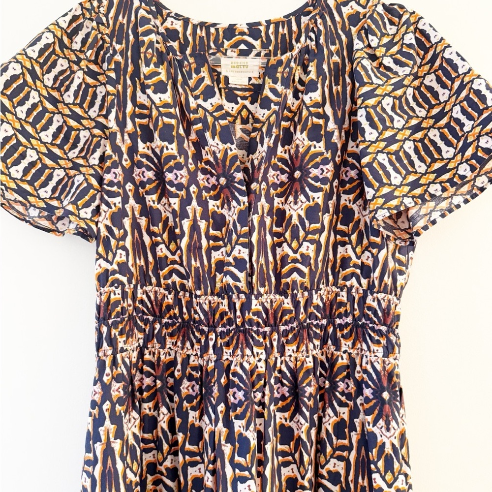 Anthropology Maeve Somerset Maxi In Orange Navy Print Dress - Picture 5 of 15